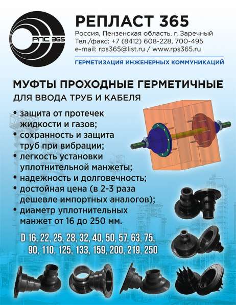 Муфты (гермовводы) проходные для ввода труб и кабеля Ф16-250 в Пензе фото 10
