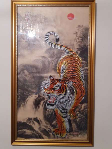 "Тигр" - картина 5Д из разноцветных стразов. декор стены, кв