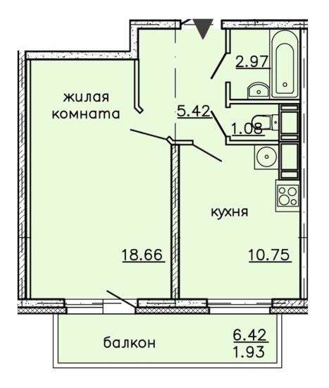 1-комнатная квартира 41 м² в Санкт-Петербурге фото 3