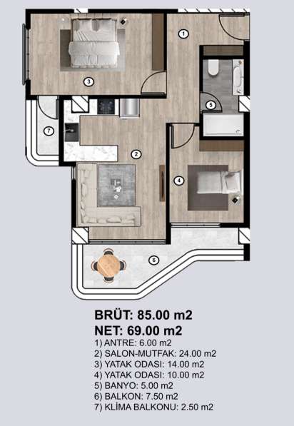 3-к. квартира 69,50м² Турция, Мерсин, Эрдемли в фото 8