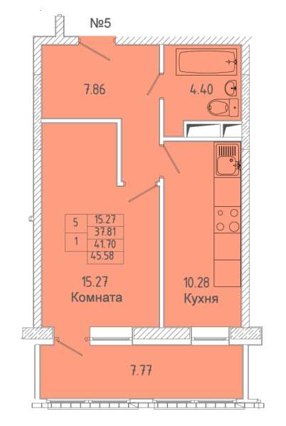 1-к квартира, улица Советская, дом 7, площадь 41,7, этаж 8