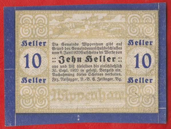 Австрия Виппенхам нотгельд 10 геллеров 1920 г. в Орле