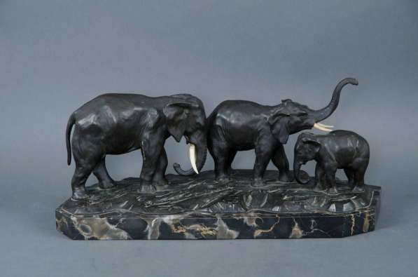 БРОНЗОВАЯ СКУЛЬПТУРА 19 ВЕК СЕМЬЯ СЛОНОВ