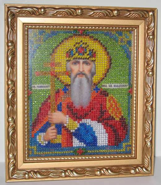 Икона "Св. кн. Владимир", вышитая чешским бисером