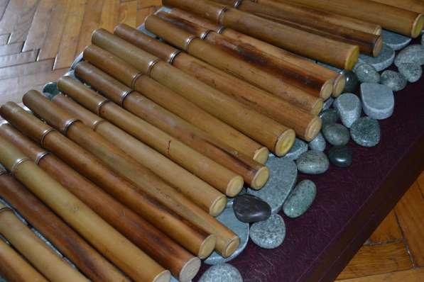 Бамбуковые палочки, камни Жадеит для массажа, стоунтерапи в Москве