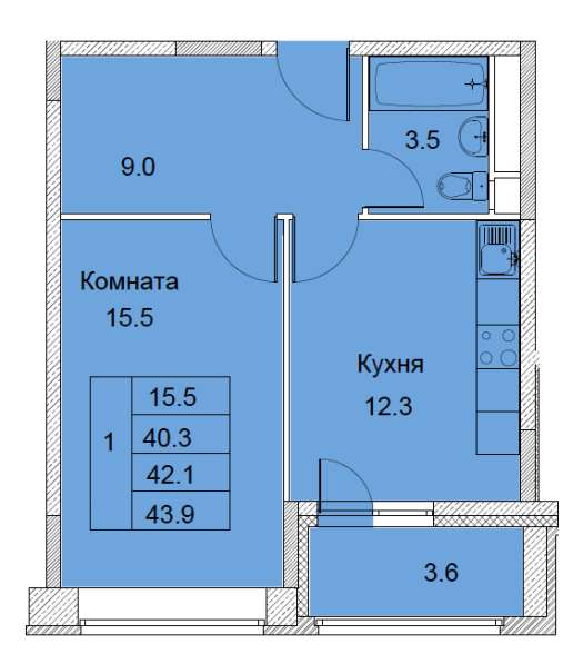 1-к квартира, улица Советская, дом 6 , площадь 42,1, этаж 1