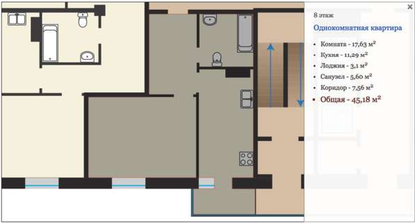 Продам однокомнатную квартиру в Тверь.Жилая площадь 45,18 кв.м.Этаж 8.Есть Балкон. в Твери фото 8