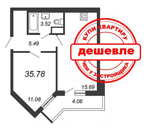 2-евро квартира 35 м2 у метро Пионерская в Санкт-Петербурге фото 16